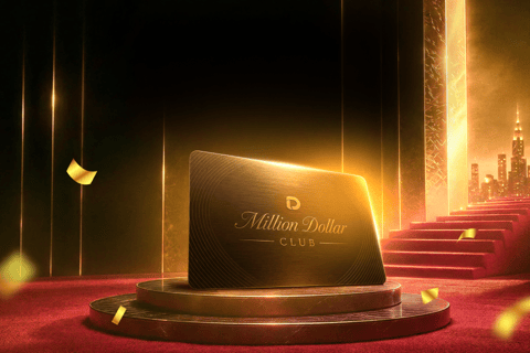 Visual do Million Dollar Club da D Prime, programa de fidelidade para IBs com recompensas e benefícios exclusivos