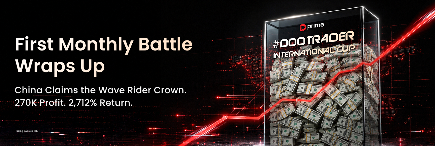 #DooTrader International Cup first monthly battle recap featuring Wave Rider champion TO_KING with USD 270,000 profit and a 2,712% return.